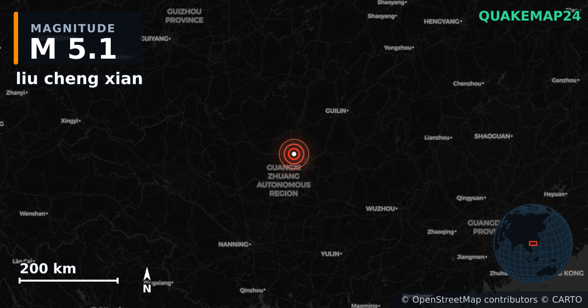 M5.1 earthquake near liu cheng xian on May 18, 2026 — map of epicenter and shaking intensity | QuakeMap24