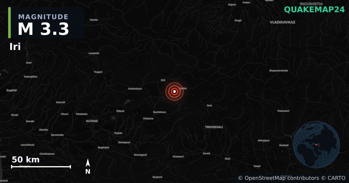 M3.3 earthquake near Iri on Jul 8, 2026 — map of epicenter and shaking intensity | QuakeMap24