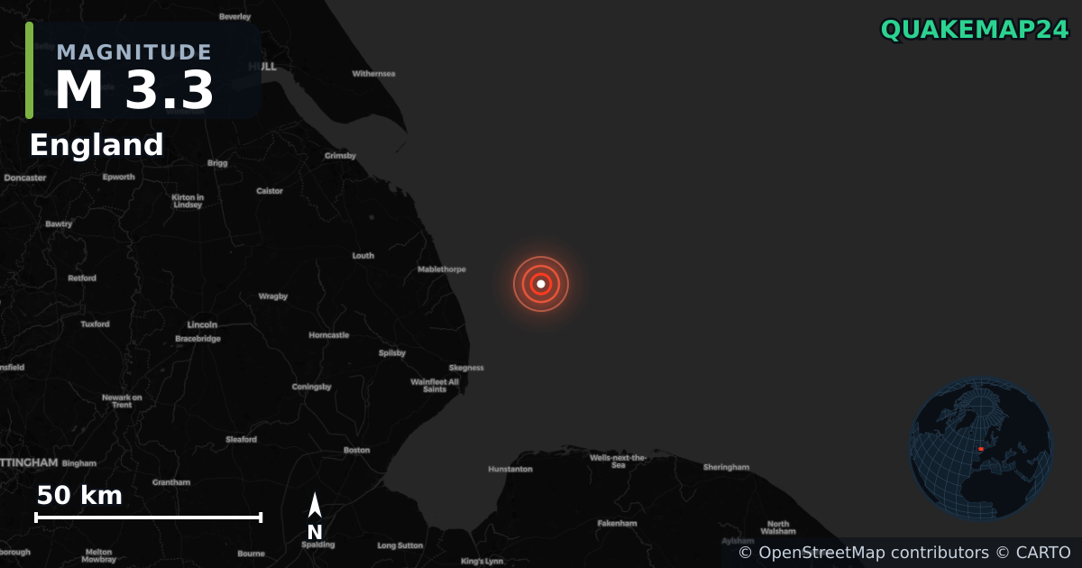 Erdbeben M3,3 bei England (Vereinigtes Königreich) · 2026-09-18 — Karte der Lage des Epizentrums