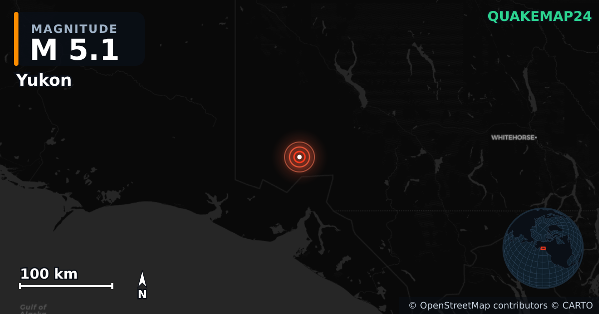M5.1 earthquake near Yukon on Dec 7, 2025 — map of epicenter and shaking intensity | QuakeMap24