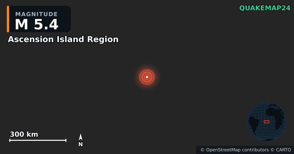 M5.4 Earthquake near Ascension Island Region · 2026-01-28 — Map showing the location of the epicenter