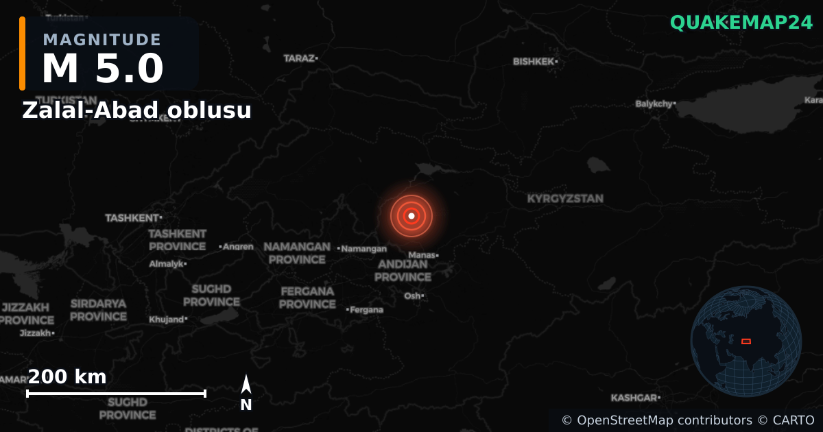 M5.0 earthquake near Zalal-Abad oblusu on Aug 5, 2025 — map of epicenter and shaking intensity | QuakeMap24