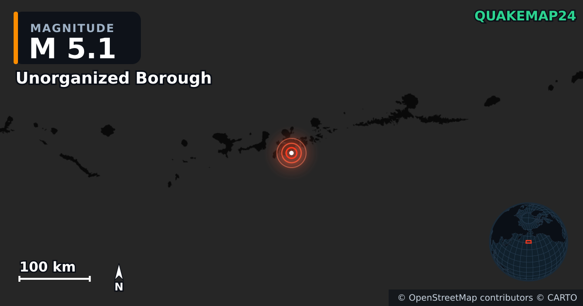 M5.1 earthquake near Unorganized Borough on Mar 20, 2025 — map of epicenter and shaking intensity | QuakeMap24