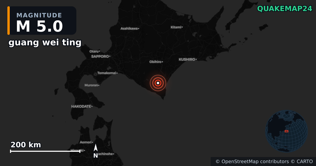 M5.0 earthquake near guang wei ting on Jul 28, 2025 — map of epicenter and shaking intensity | QuakeMap24