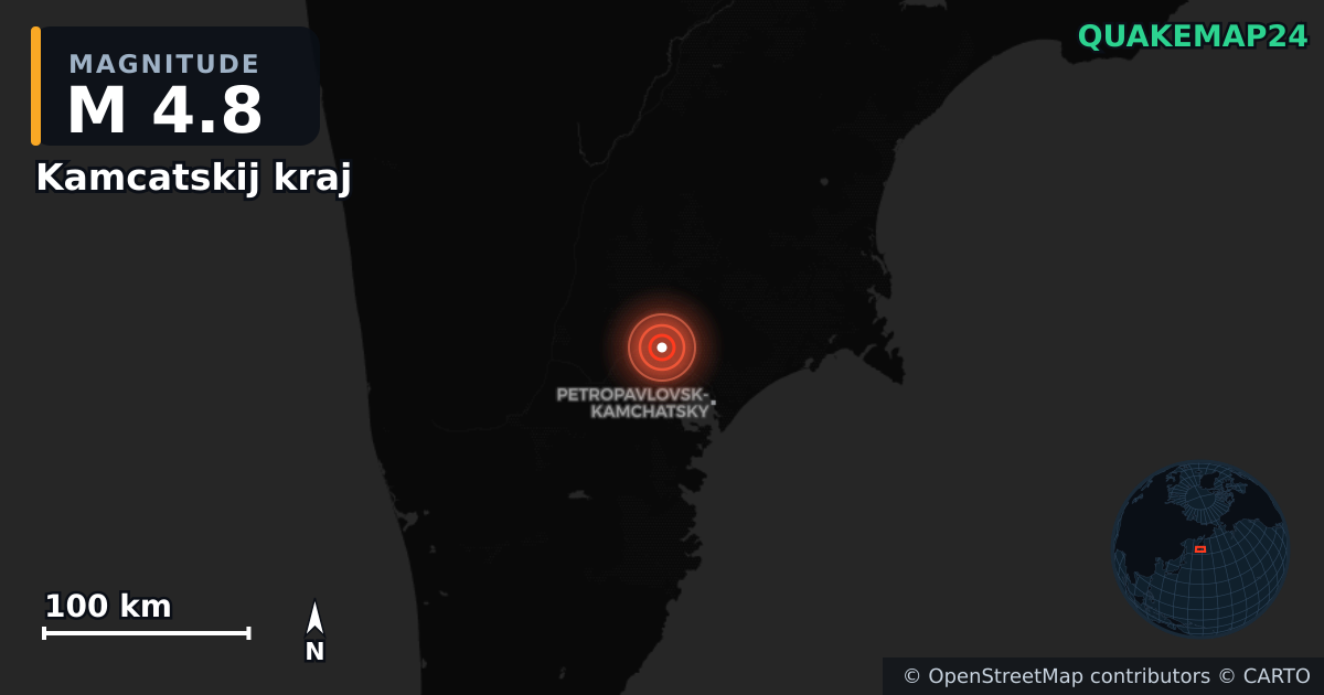 M4.8 earthquake near Kamcatskij kraj on Jul 31, 2025 — map of epicenter and shaking intensity | QuakeMap24