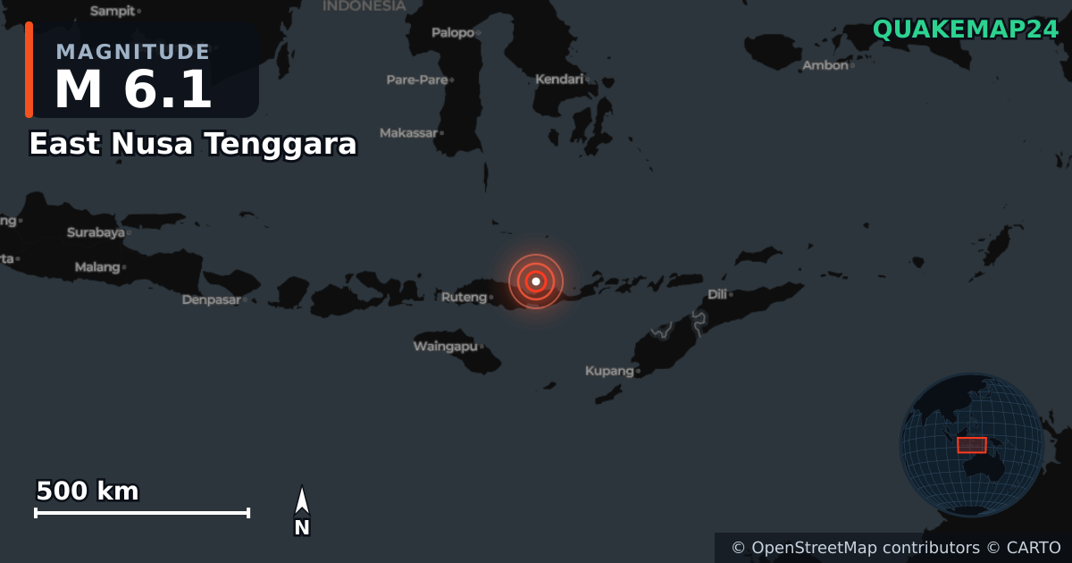 Sismo de M6,1 perto de East Nusa Tenggara (Indonésia) · 2026-08-14 — Mapa da localização do epicentro
