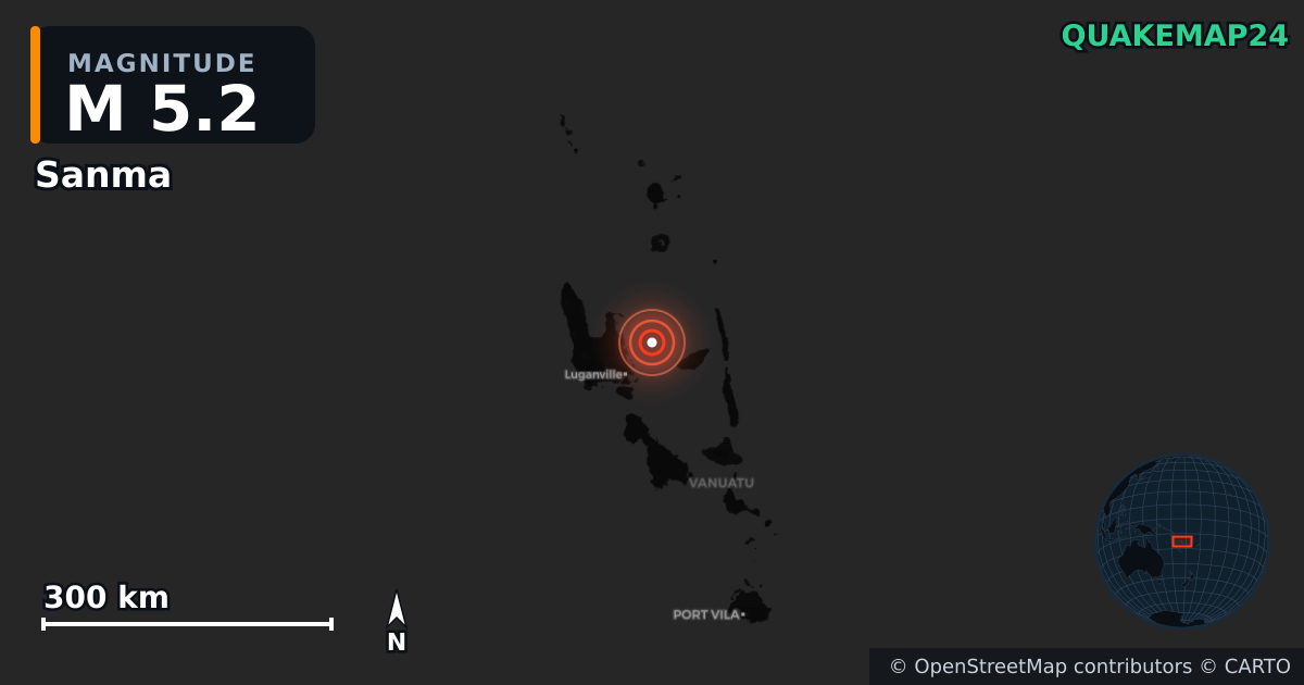 Erdbeben M5,2 bei Sanma (Vanuatu) · 2026-09-13 — Karte der Lage des Epizentrums