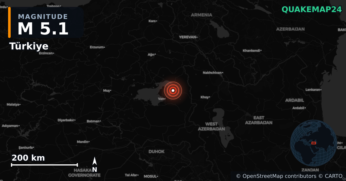M5.1 earthquake near Türkiye on Apr 4, 2026 — map of epicenter and shaking intensity | QuakeMap24