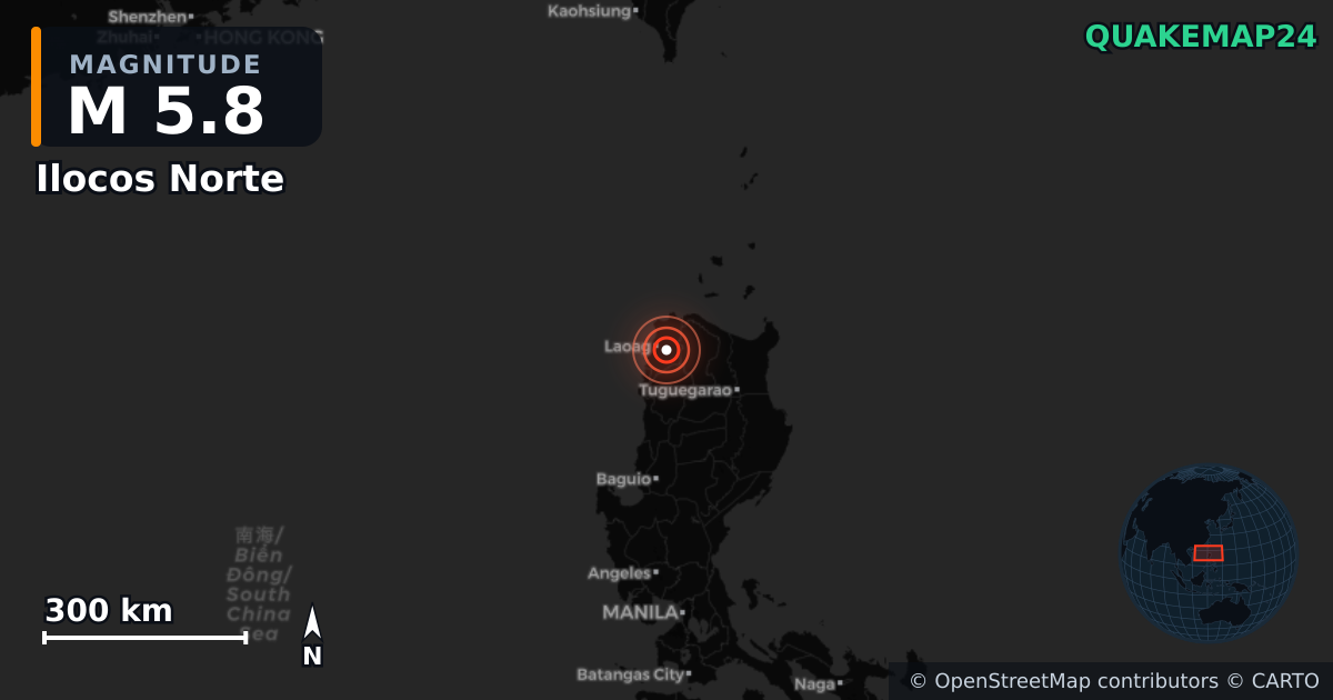 M5.8 earthquake near Ilocos Norte on Jul 15, 2025 — map of epicenter and shaking intensity | QuakeMap24