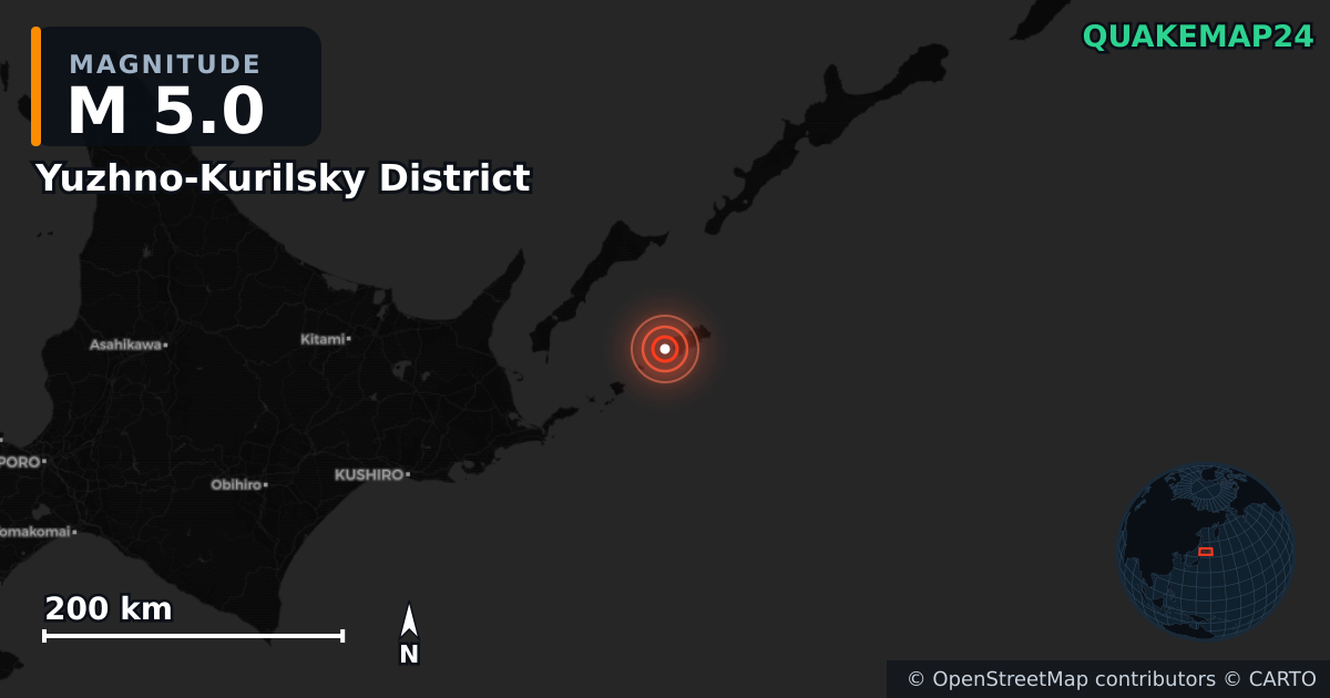Σεισμός M5,0 κοντά στο Yuzhno-Kurilsky District, Sakhalin Oblast (Ρωσία) · 2026-09-20 — Χάρτης της θέσης του επικέντρου