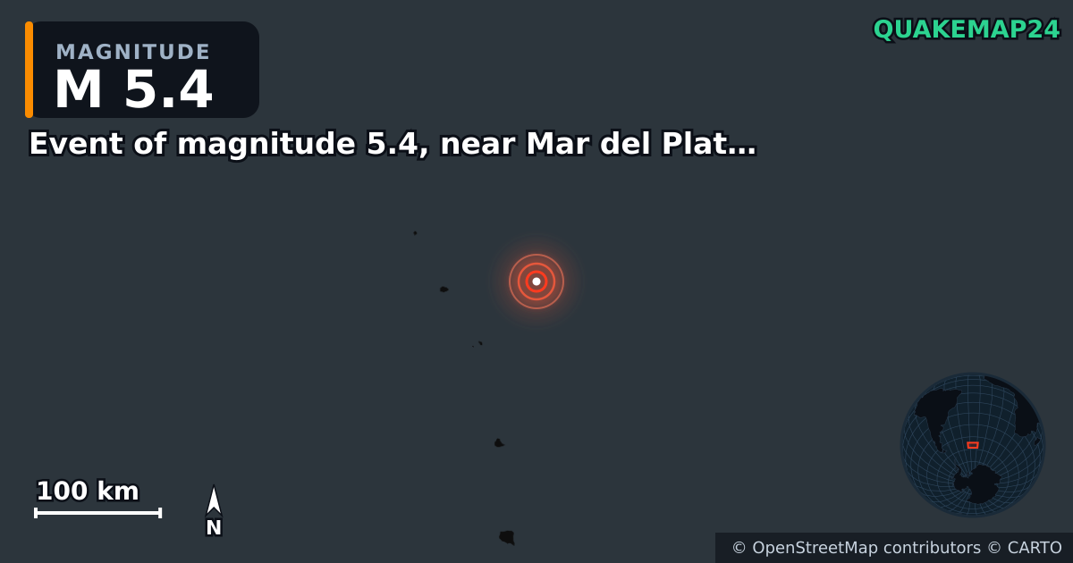 Sismo de M5,4 perto de Event of magnitude 5.4, near Mar del Plata (Monde) · 2026-10-19 — Mapa da localização do epicentro