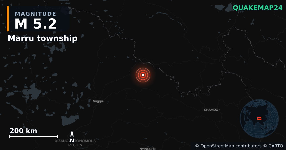 Erdbeben M5,2 bei Marru township, Xizang (China) · 2026-10-22 — Karte der Lage des Epizentrums