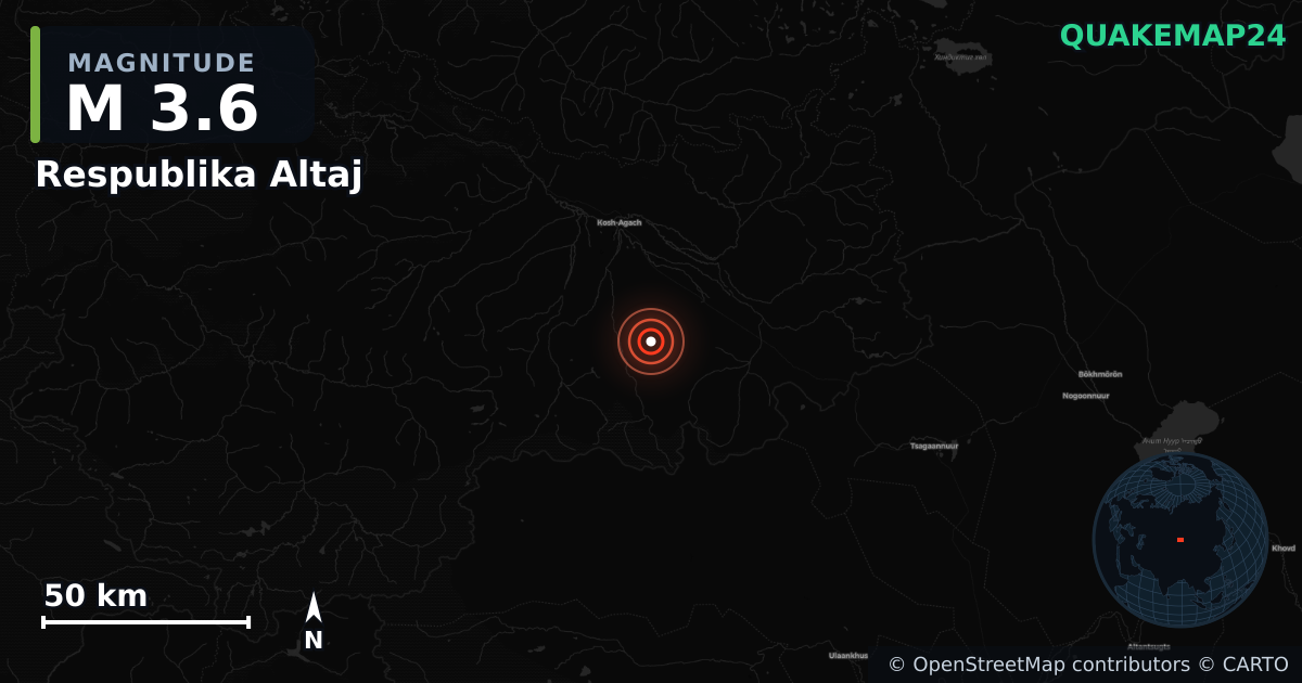 M3.6 earthquake near Respublika Altaj on Nov 27, 2025 — map of epicenter and shaking intensity | QuakeMap24