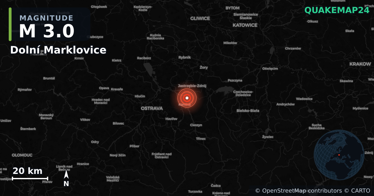 M3.0 earthquake near Dolní Marklovice on Jan 6, 2026 — map of epicenter and shaking intensity | QuakeMap24