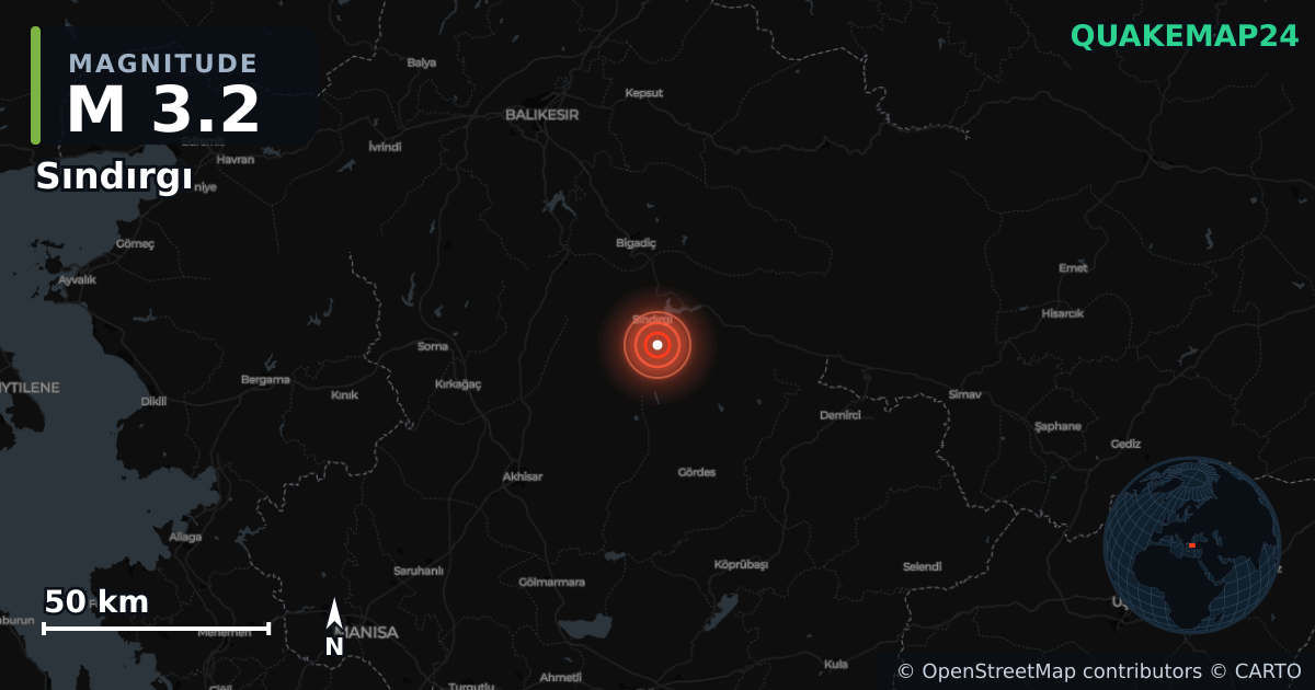 Terremoto de M3,2 cerca de WESTERN TURKEY (Turquía) · 2025-12-02 — Mapa de la ubicación del epicentro