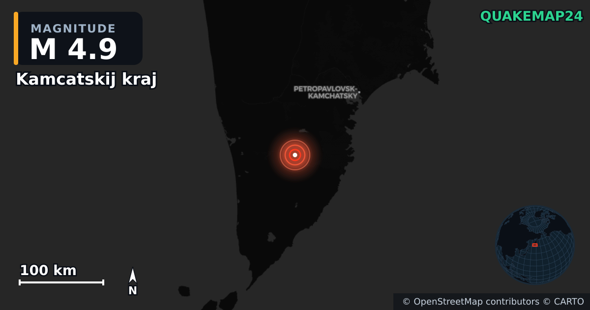 M4.9 earthquake near Kamcatskij kraj on Jul 31, 2025 — map of epicenter and shaking intensity | QuakeMap24