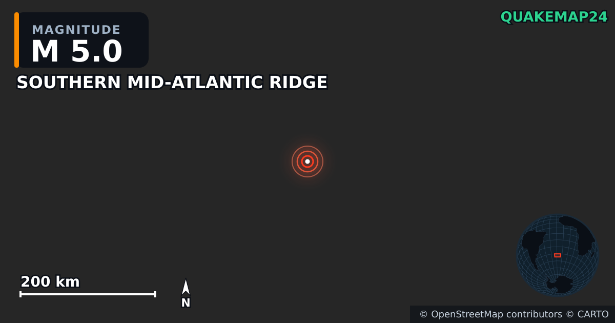 Σεισμός M5,0 κοντά στο SOUTHERN MID-ATLANTIC RIDGE — Χάρτης της θέσης του επικέντρου