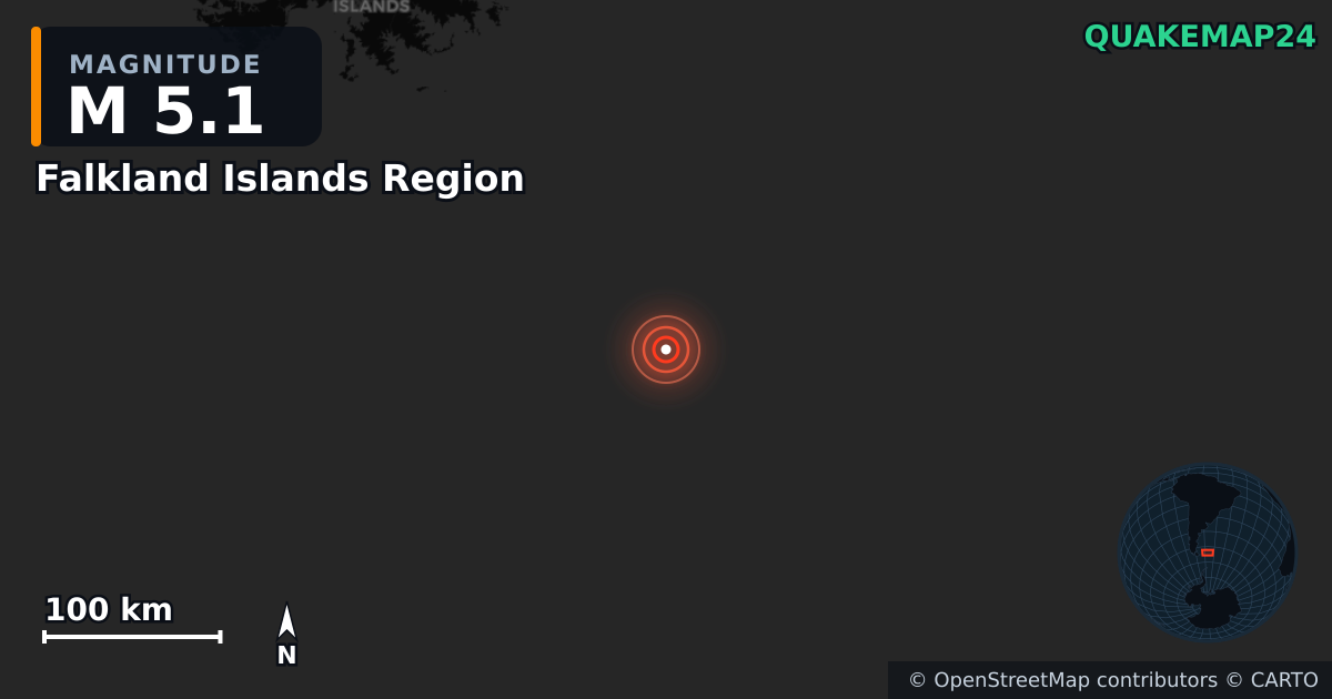 Terremoto de M5,1 cerca de Falkland Islands Region — Mapa de la ubicación del epicentro