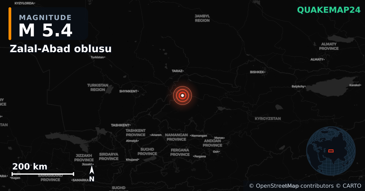 M5.4 earthquake near Zalal-Abad oblusu on Oct 5, 2025 — map of epicenter and shaking intensity | QuakeMap24