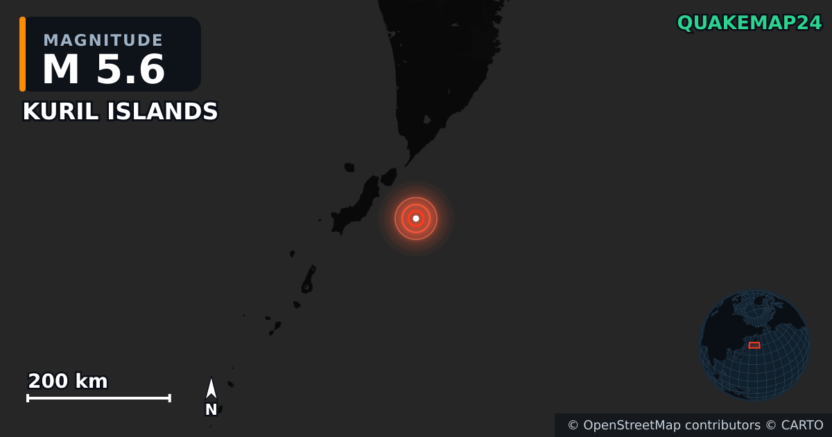 M5.6 earthquake near KURIL ISLANDS on Dec 7, 2025 — map of epicenter and shaking intensity | QuakeMap24