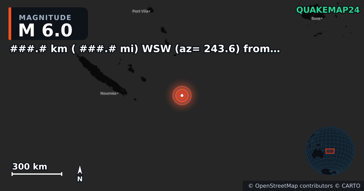 M6.0 earthquake near ###.# km ( ###.# mi) WSW (az= 243.6) from Fortuna Foothills, AZ on Jan 19, 2026 — map of epicenter and shaking intensity | QuakeMap24