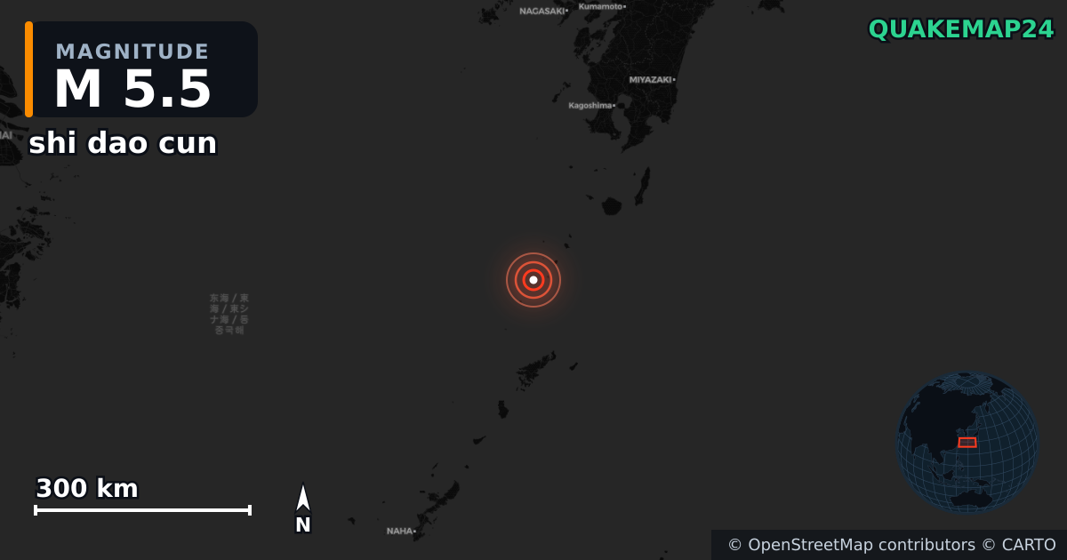 M5.5 earthquake near shi dao cun on Jul 3, 2025 — map of epicenter and shaking intensity | QuakeMap24