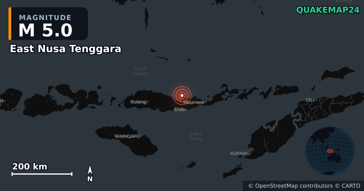 Σεισμός M5,0 κοντά στο East Nusa Tenggara (Ινδονησία) · 2026-10-26 — Χάρτης της θέσης του επικέντρου