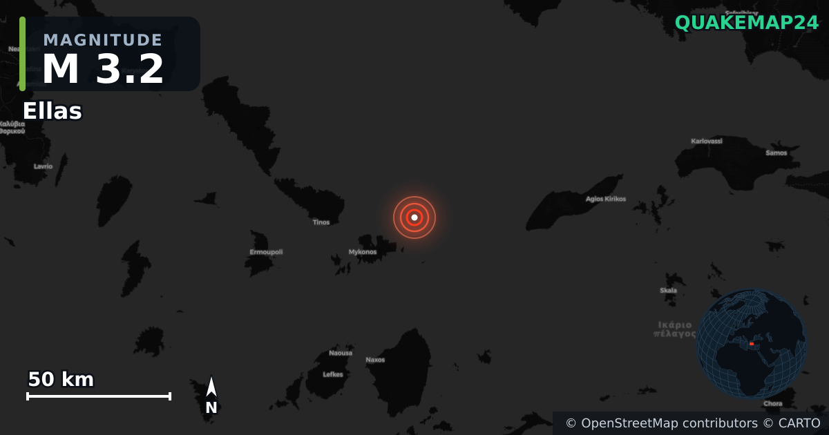 M3.2 earthquake near Ellas on Sep 9, 2025 — map of epicenter and shaking intensity | QuakeMap24