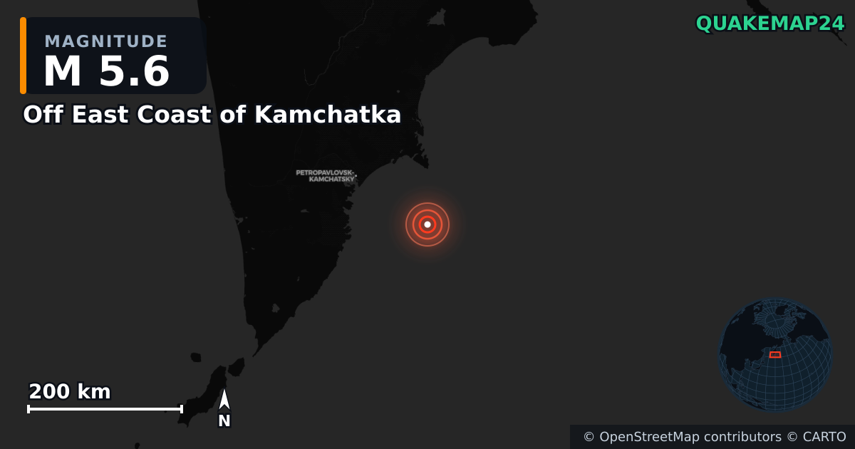 M5.6 earthquake near Off East Coast of Kamchatka on Nov 4, 2025 — map of epicenter and shaking intensity | QuakeMap24