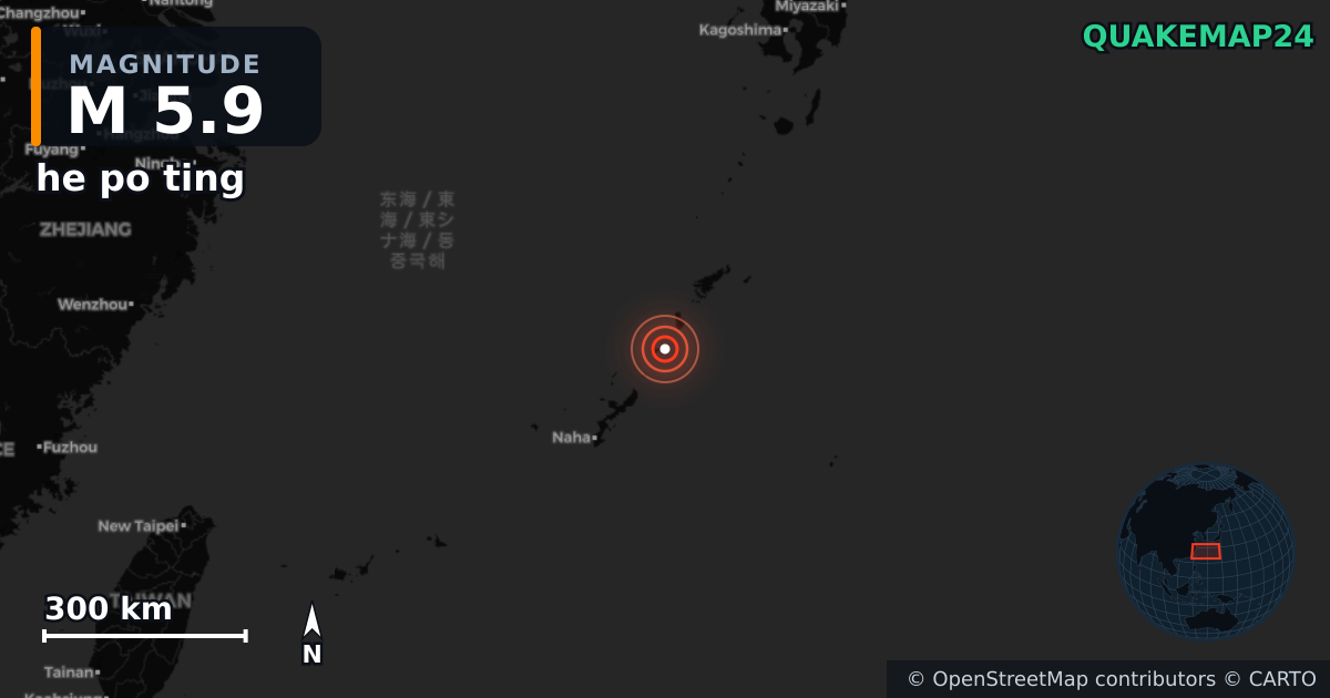M5.9 earthquake near he po ting on May 20, 2026 — map of epicenter and shaking intensity | QuakeMap24
