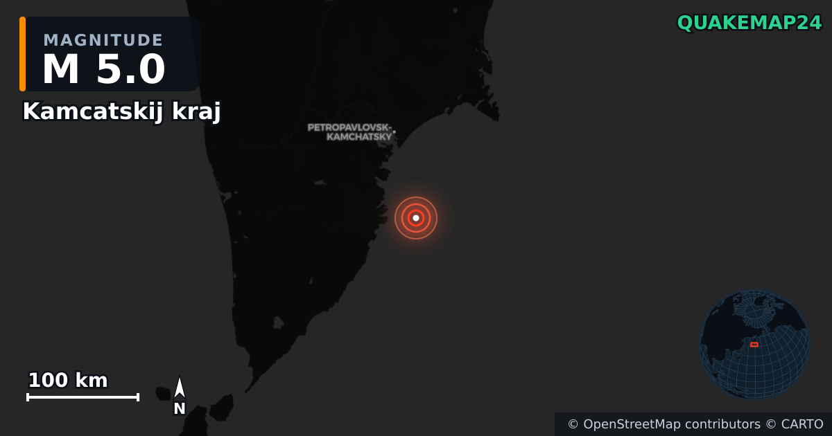M5.0 earthquake near Kamcatskij kraj on Nov 5, 2025 — map of epicenter and shaking intensity | QuakeMap24