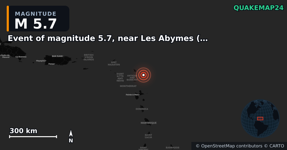 Σεισμός M5,7 κοντά στο Event of magnitude 5.7, near Les Abymes (Les Antilles) — Χάρτης της θέσης του επικέντρου
