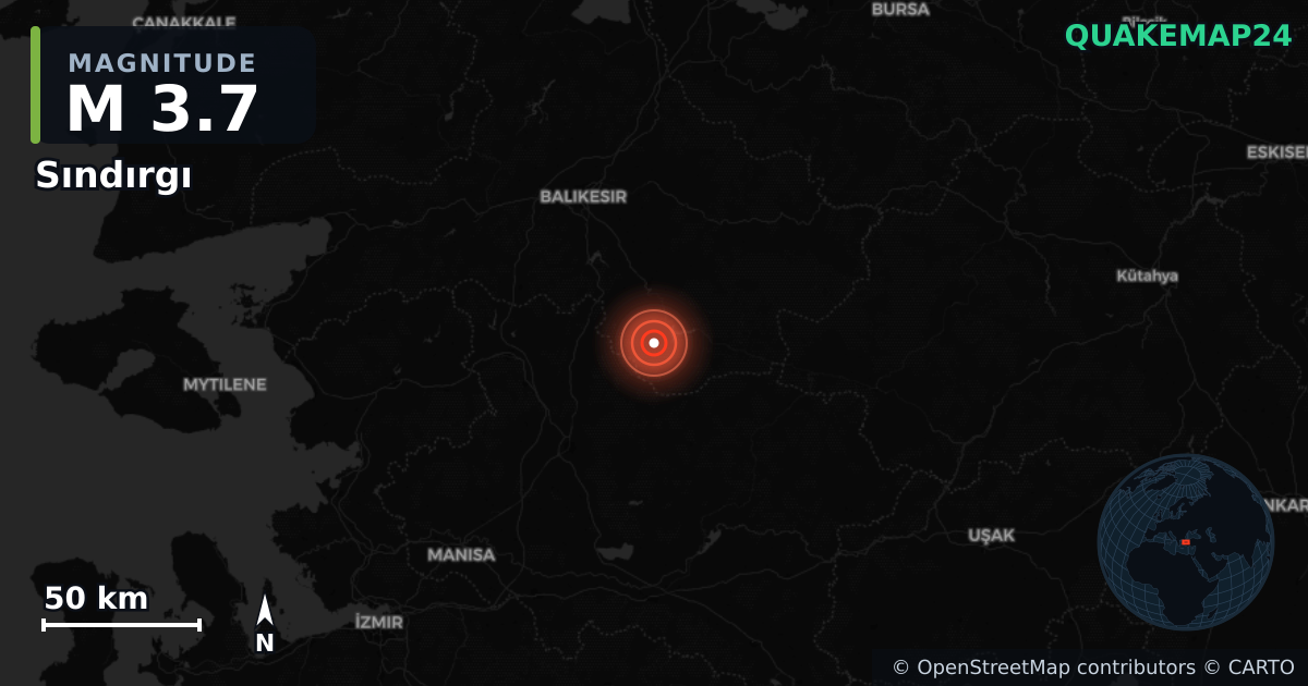 M3.7 earthquake near Sındırgı on Aug 23, 2025 — map of epicenter and shaking intensity | QuakeMap24