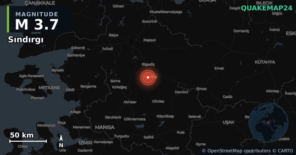 Terremoto de M3,7 cerca de WESTERN TURKEY (Turquía) · 2025-12-13 — Mapa de la ubicación del epicentro