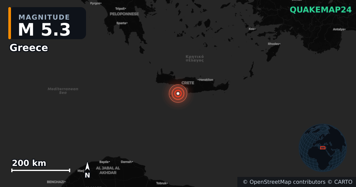 Erdbeben M5,3 bei Greece (Griechenland) · 2026-06-20 — Karte der Lage des Epizentrums