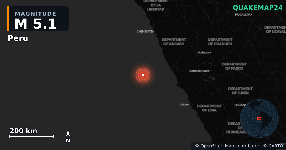 M5.1 earthquake near Peru on Jul 11, 2026 — map of epicenter and shaking intensity | QuakeMap24