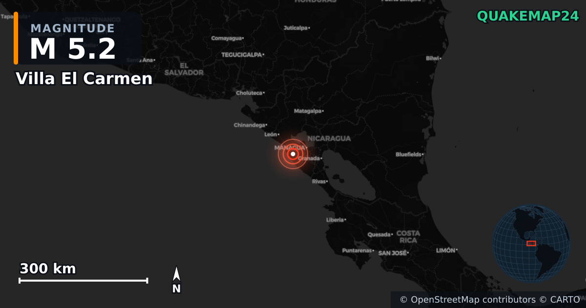 M5.2 earthquake near Villa El Carmen on Jun 26, 2026 — map of epicenter and shaking intensity | QuakeMap24