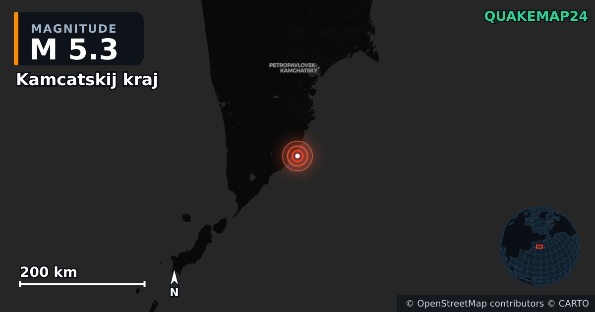 M5.3 earthquake near Kamcatskij kraj on Oct 9, 2025 — map of epicenter and shaking intensity | QuakeMap24
