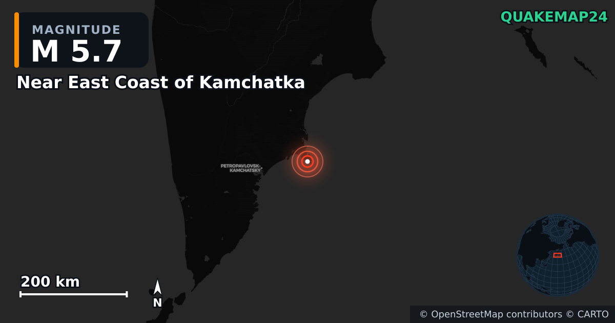 M5.7 earthquake near Near East Coast of Kamchatka on Oct 11, 2025 — map of epicenter and shaking intensity | QuakeMap24