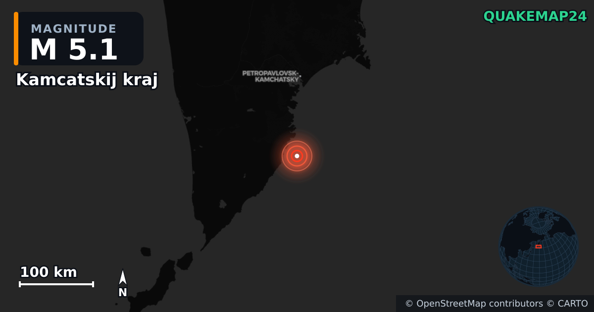 M5.1 earthquake near Kamcatskij kraj on Jul 30, 2025 — map of epicenter and shaking intensity | QuakeMap24