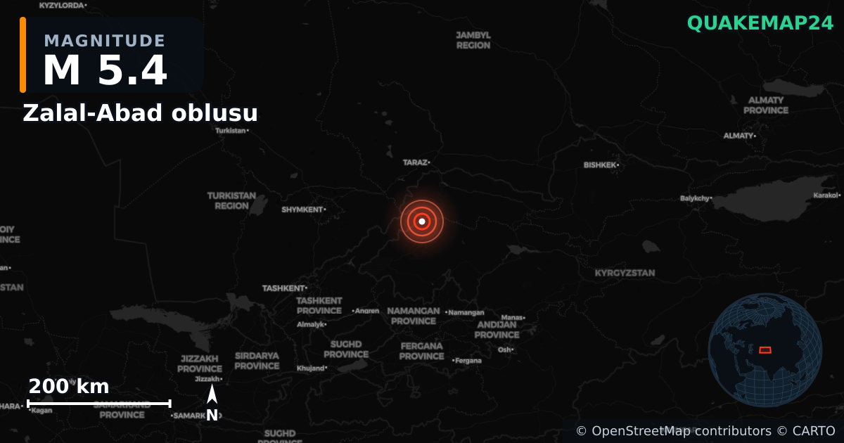 M5.4 earthquake near Zalal-Abad oblusu on Oct 5, 2025 — map of epicenter and shaking intensity | QuakeMap24