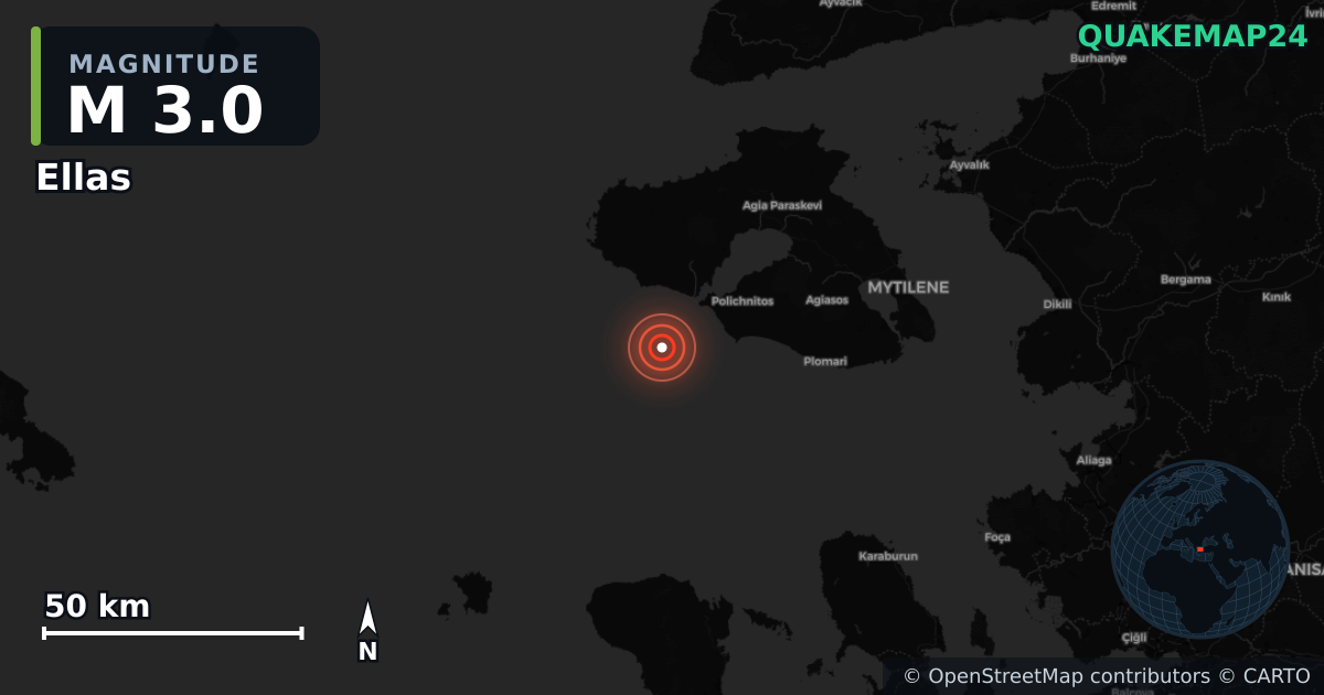 M3.0 earthquake near Ellas on Jan 18, 2026 — map of epicenter and shaking intensity | QuakeMap24
