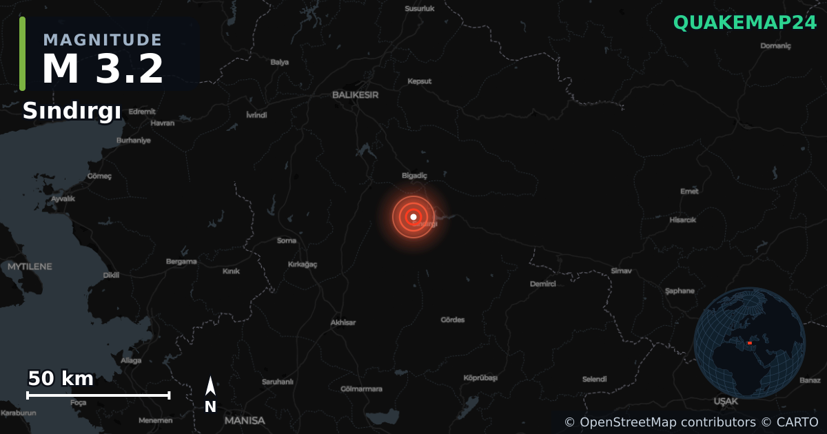 Terremoto de M3,2 cerca de WESTERN TURKEY (Turquía) · 2025-11-29 — Mapa de la ubicación del epicentro
