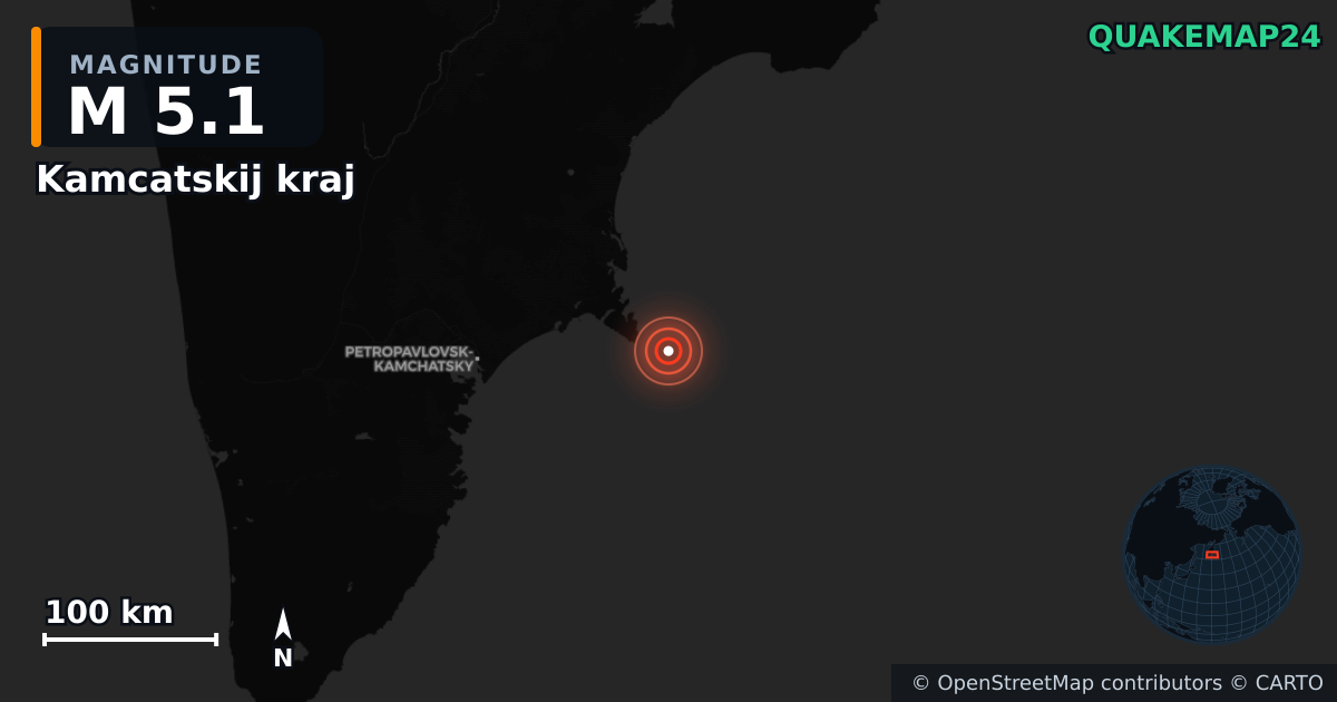 M5.1 earthquake near Kamcatskij kraj on Sep 23, 2025 — map of epicenter and shaking intensity | QuakeMap24