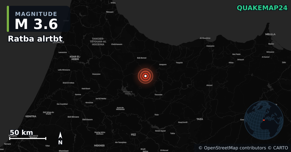 M3.6 earthquake near Ratba alrtbt on Feb 5, 2026 — map of epicenter and shaking intensity | QuakeMap24