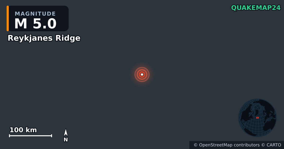 Sismo de M5,0 perto de Reykjanes Ridge · 2026-10-21 — Mapa da localização do epicentro