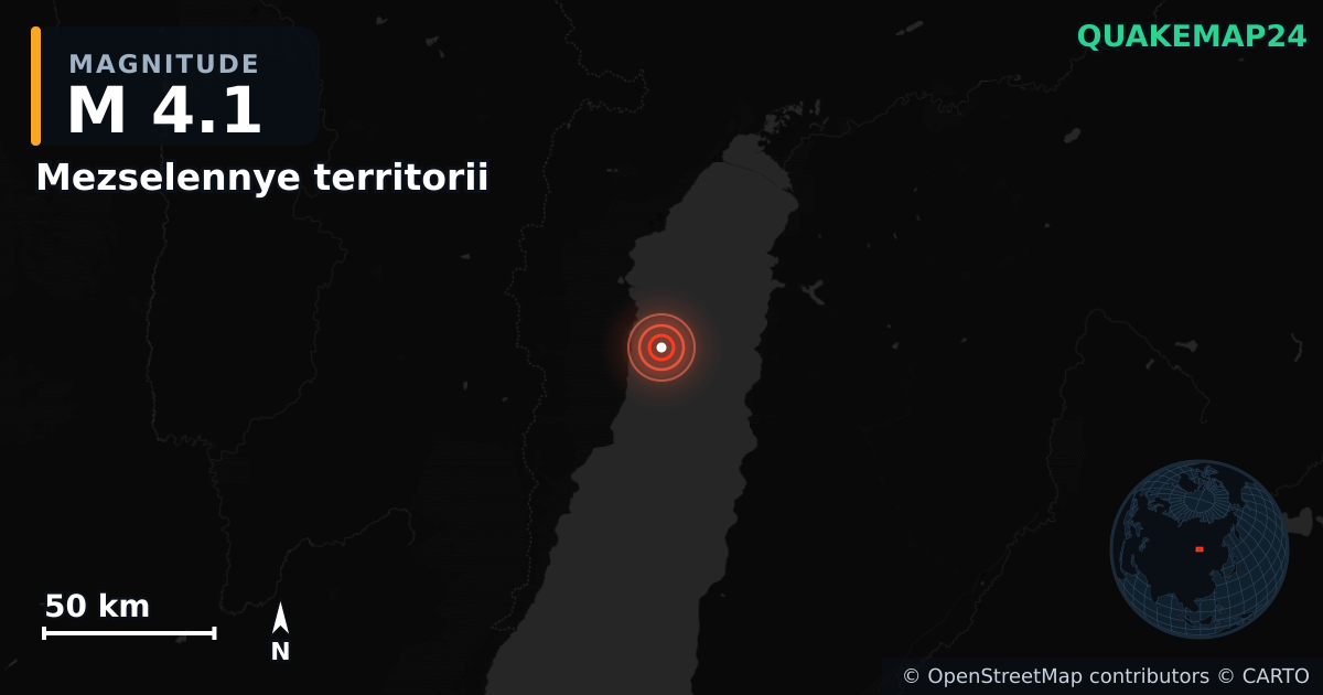 M4.1 earthquake near Mezselennye territorii on Jun 17, 2026 — map of epicenter and shaking intensity | QuakeMap24