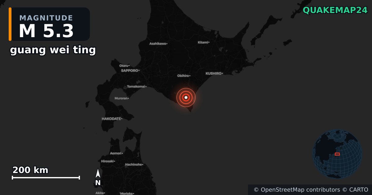 M5.3 earthquake near guang wei ting on May 26, 2025 — map of epicenter and shaking intensity | QuakeMap24