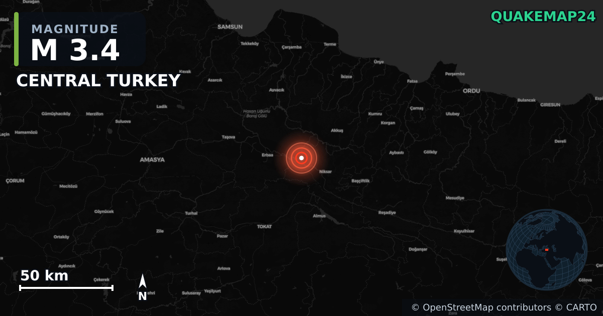Erdbeben M3,4 bei CENTRAL TURKEY · 2026-03-13 — Karte der Lage des Epizentrums