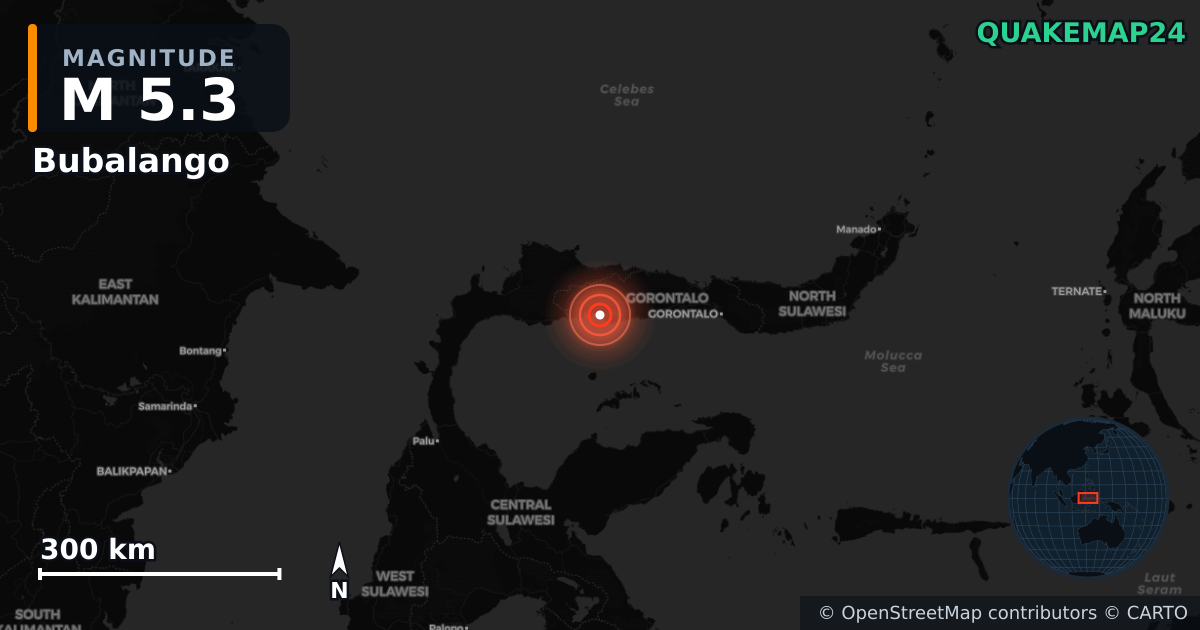 Erdbeben M5,3 bei Bubalango, Gorontalo (Indonesien) · 2026-10-11 — Karte der Lage des Epizentrums